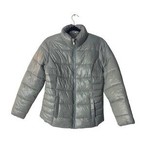Time And Tru Womens Light Gray Puffer Jacket S (4-6) Recycled Polyester & Nylon